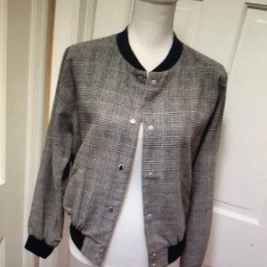 Plaid baseball style snap close jacket